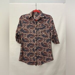 Jonathan Martin brown 3/4 sleeve Women’s button up shirt Size medium